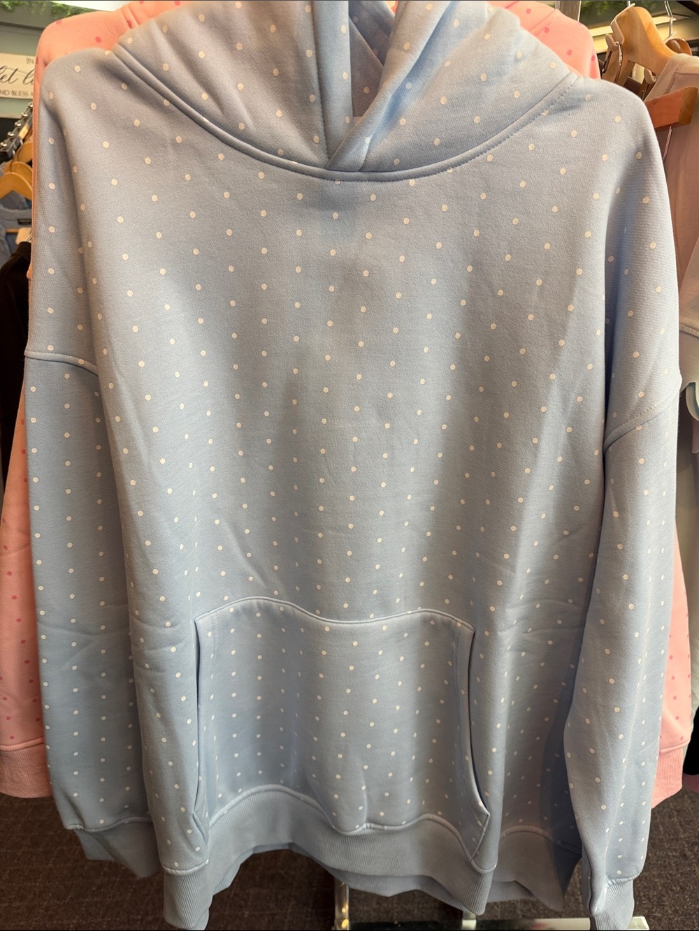Cozy Light Blue Polka Dot Hooded Sweatshirt